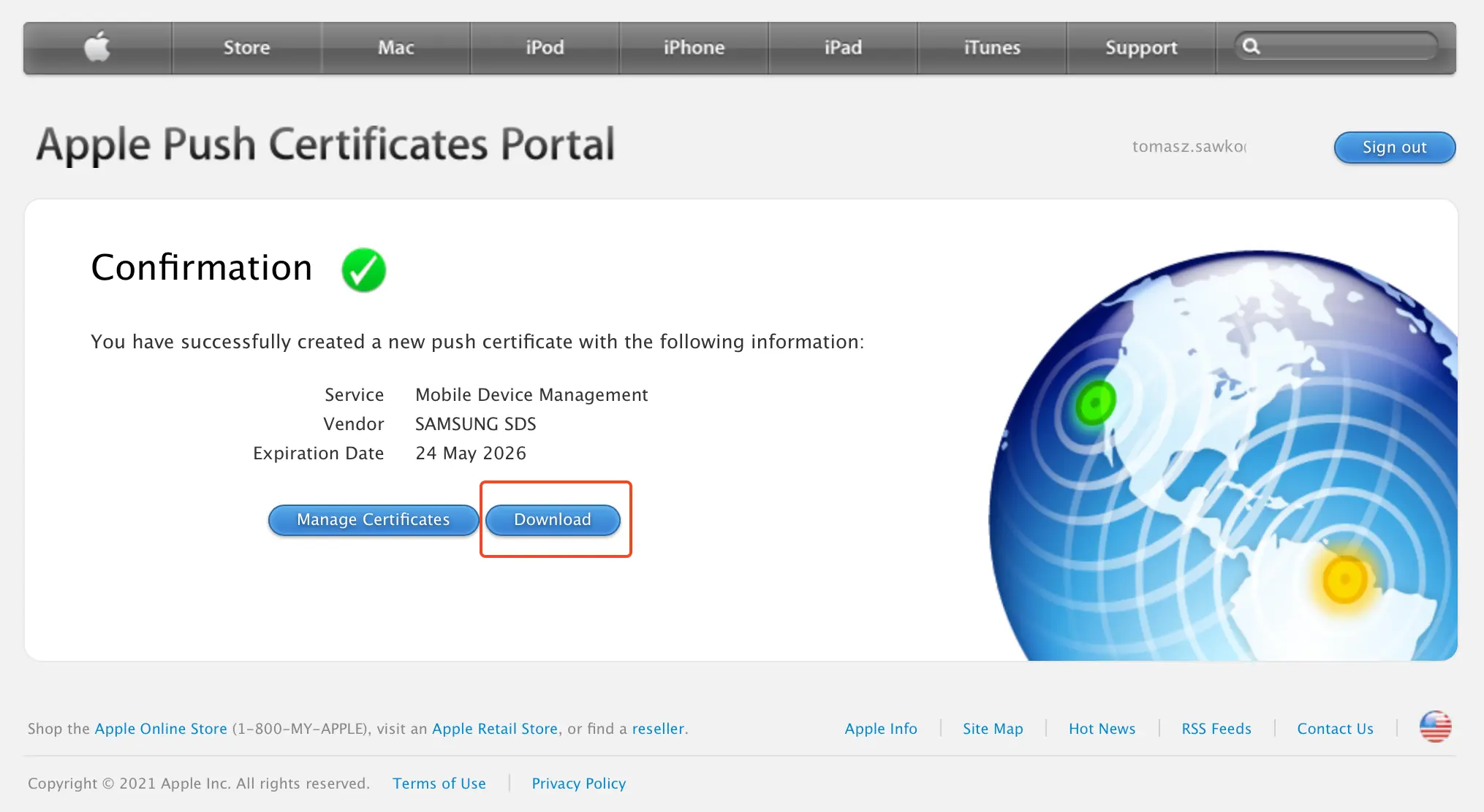 Apple Identity APNs portal certificate