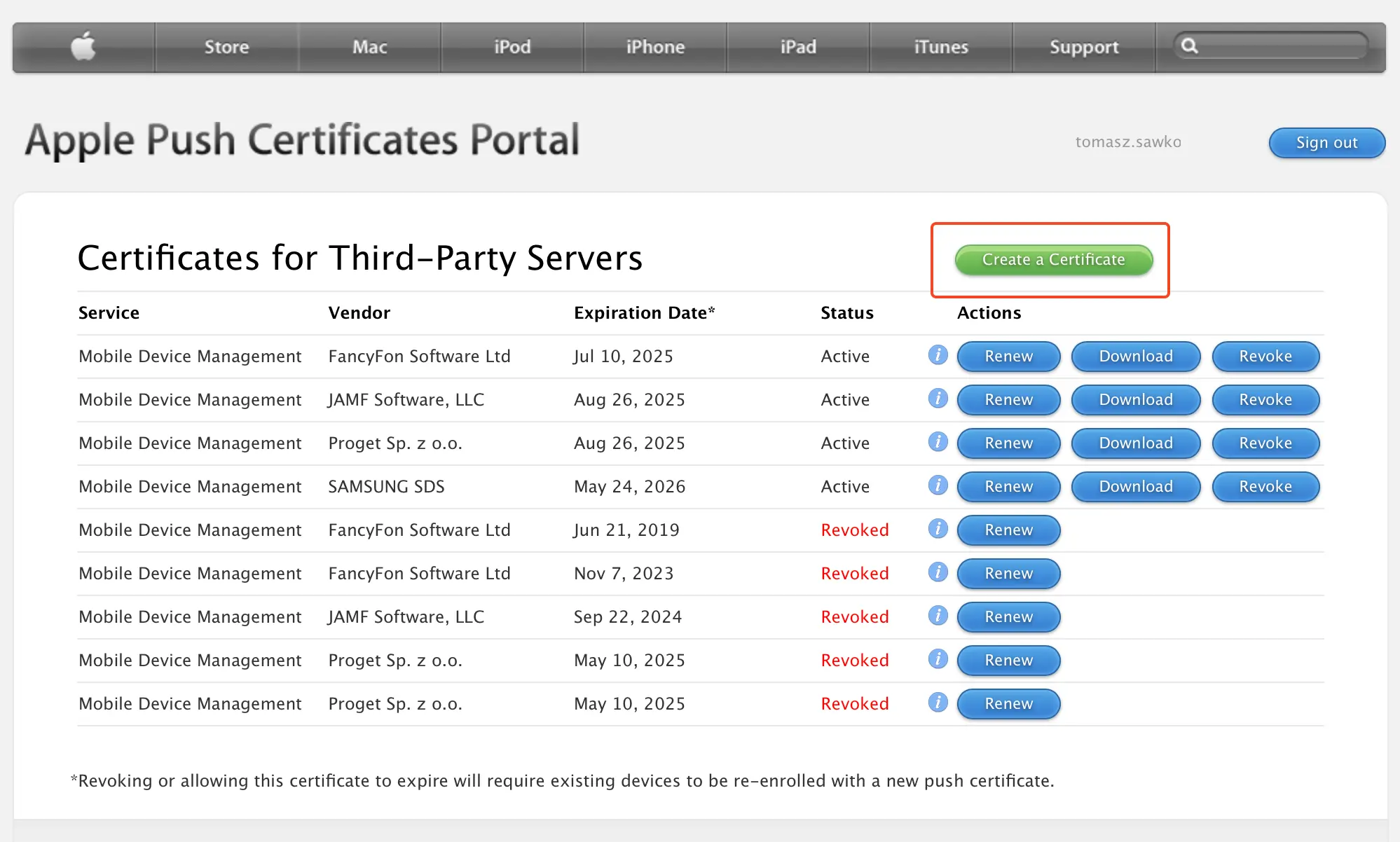 Apple Identity APNs portal request