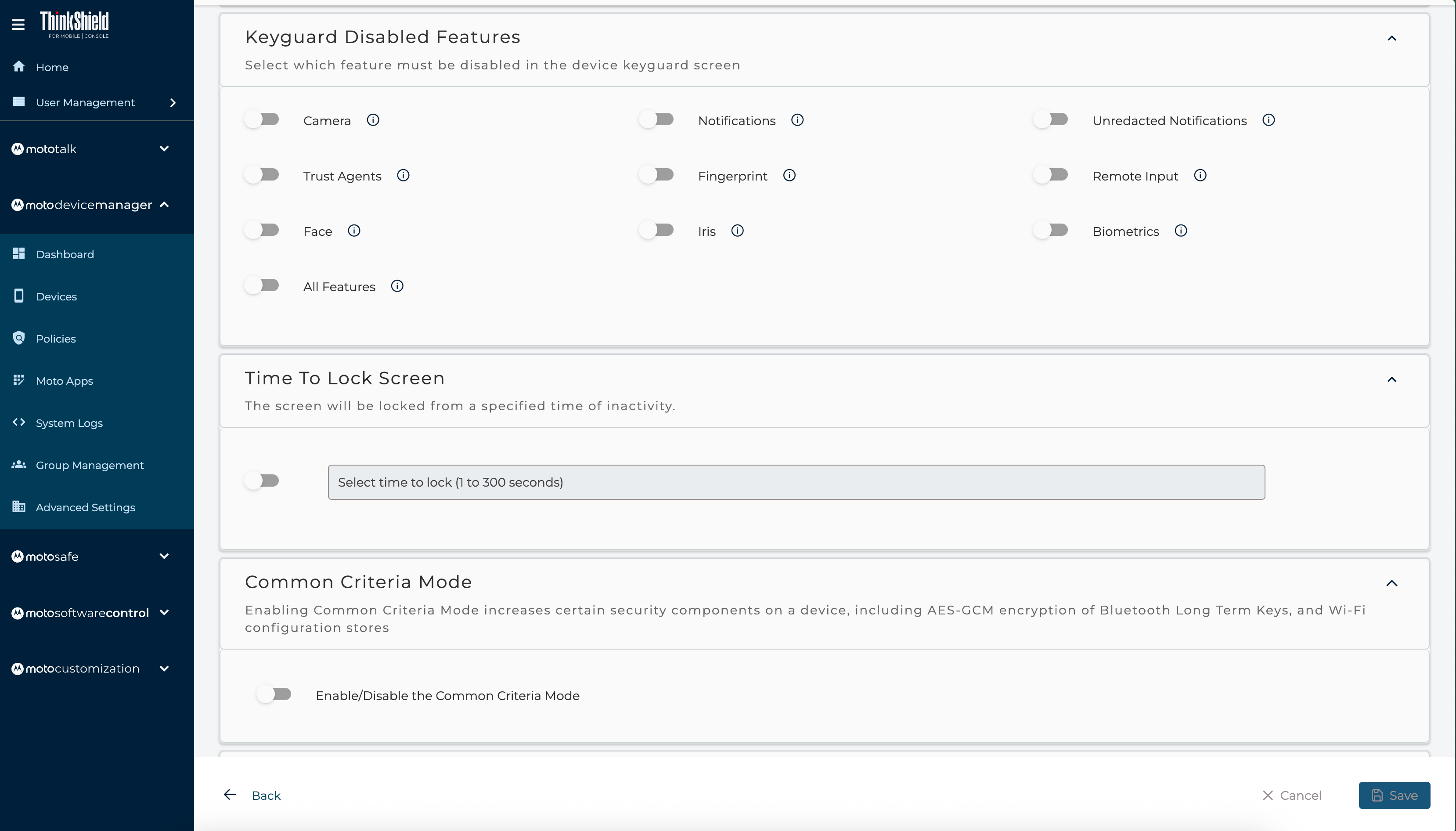 ThinShield dashboard
