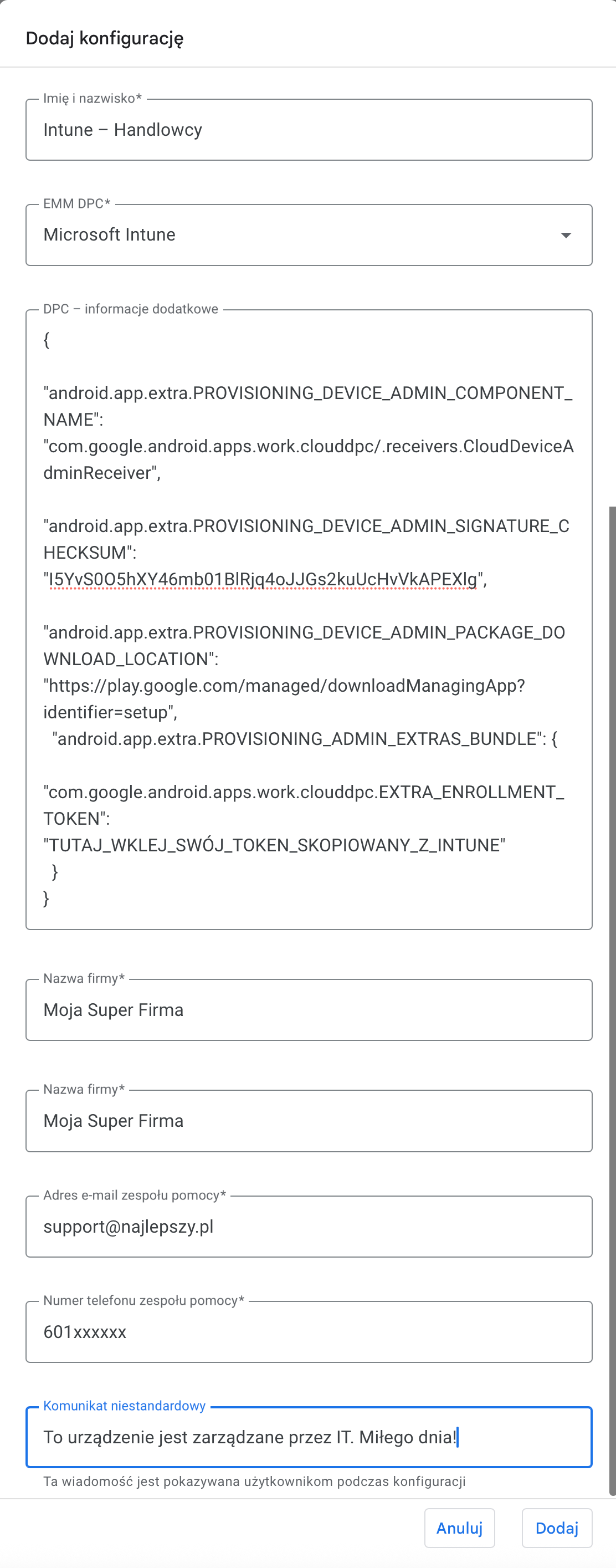 Android Zero Touch konfiguracja