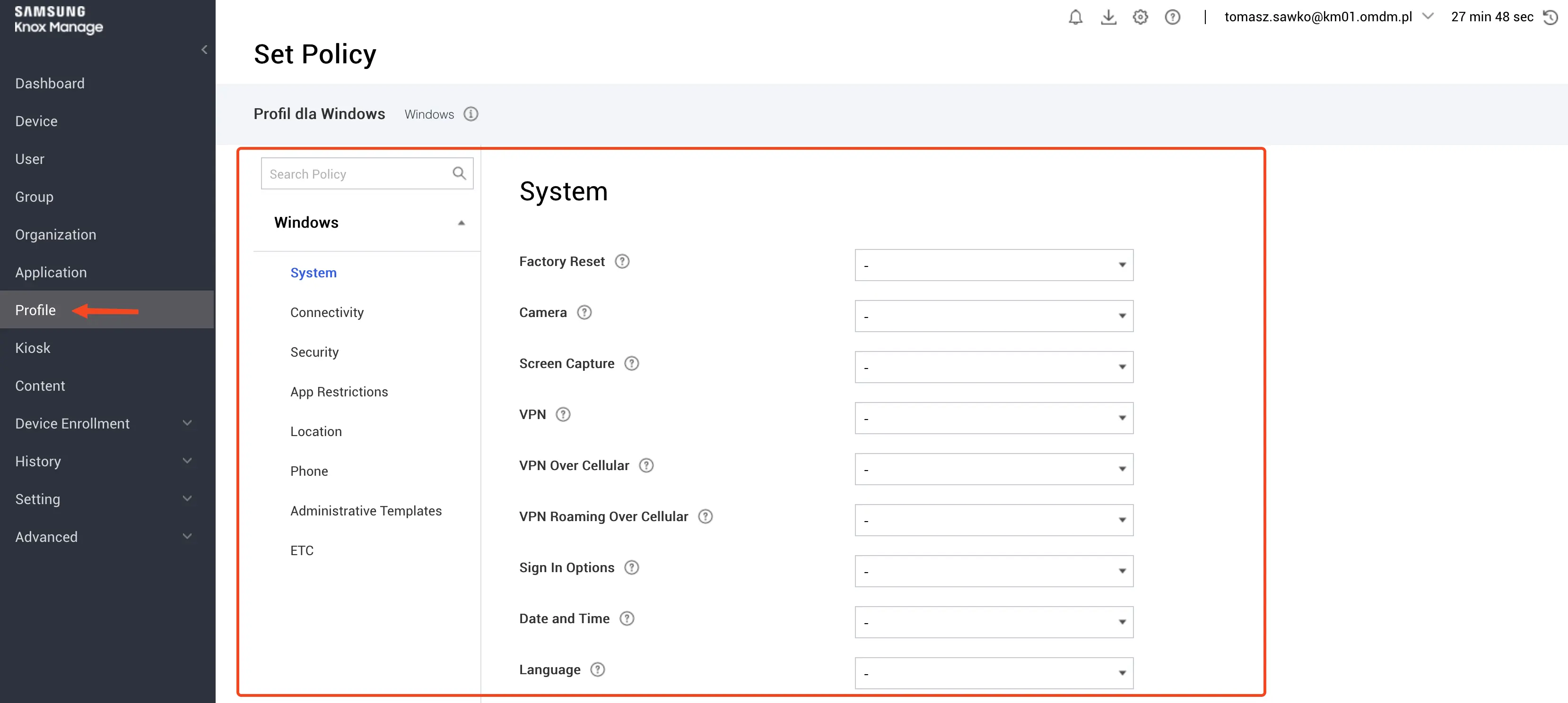 Knox Manage Windows Profile